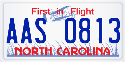 NC license plate AAS0813