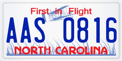 NC license plate AAS0816