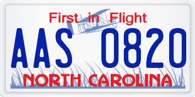 NC license plate AAS0820