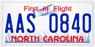 NC license plate AAS0840