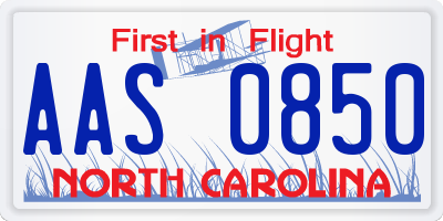 NC license plate AAS0850