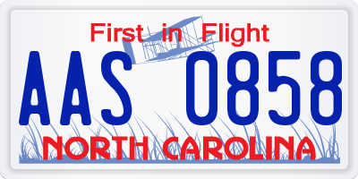 NC license plate AAS0858
