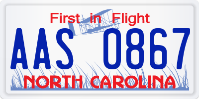 NC license plate AAS0867
