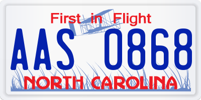 NC license plate AAS0868