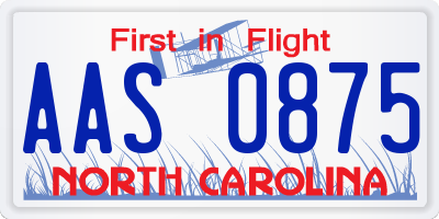 NC license plate AAS0875
