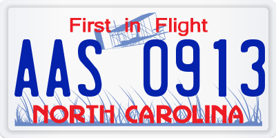 NC license plate AAS0913