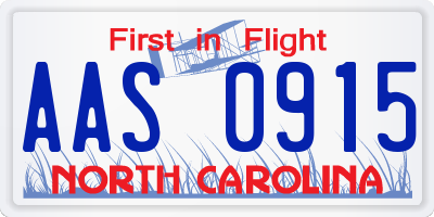 NC license plate AAS0915