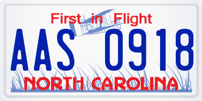 NC license plate AAS0918