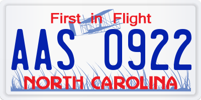 NC license plate AAS0922