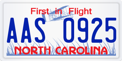 NC license plate AAS0925