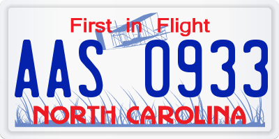 NC license plate AAS0933