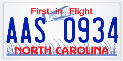 NC license plate AAS0934