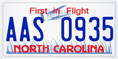 NC license plate AAS0935