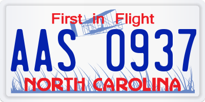 NC license plate AAS0937