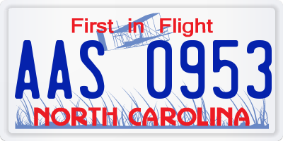 NC license plate AAS0953