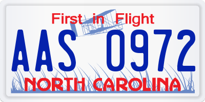 NC license plate AAS0972