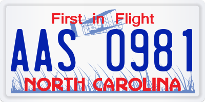 NC license plate AAS0981