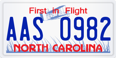 NC license plate AAS0982