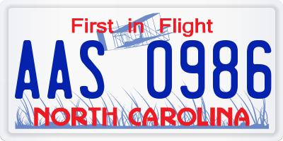 NC license plate AAS0986