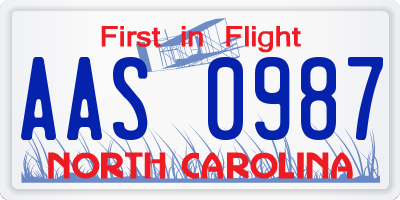 NC license plate AAS0987