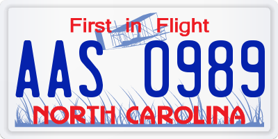 NC license plate AAS0989