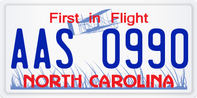 NC license plate AAS0990