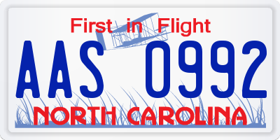 NC license plate AAS0992