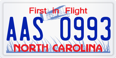 NC license plate AAS0993