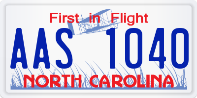 NC license plate AAS1040