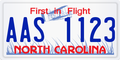 NC license plate AAS1123