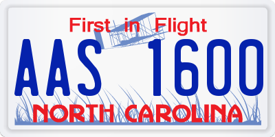 NC license plate AAS1600
