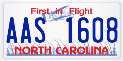 NC license plate AAS1608