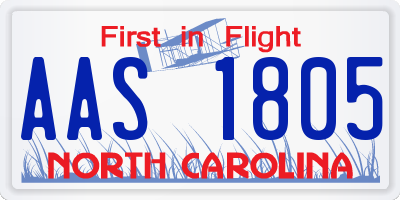 NC license plate AAS1805
