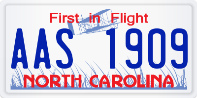 NC license plate AAS1909