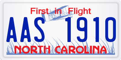 NC license plate AAS1910