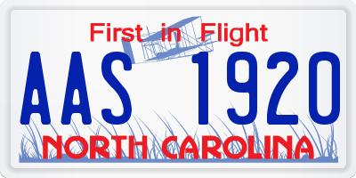 NC license plate AAS1920