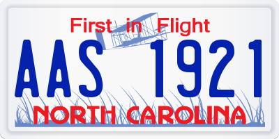 NC license plate AAS1921