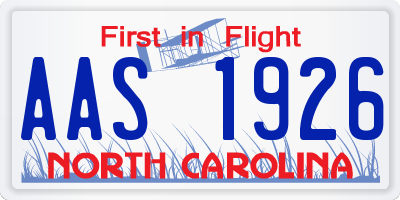 NC license plate AAS1926