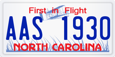 NC license plate AAS1930