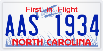 NC license plate AAS1934