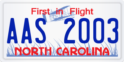 NC license plate AAS2003