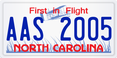 NC license plate AAS2005