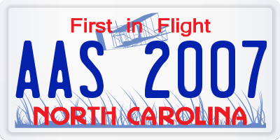 NC license plate AAS2007