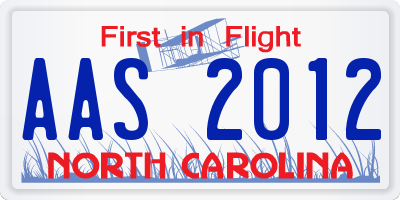 NC license plate AAS2012