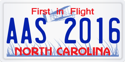 NC license plate AAS2016