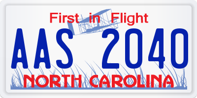 NC license plate AAS2040