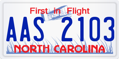NC license plate AAS2103