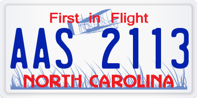 NC license plate AAS2113