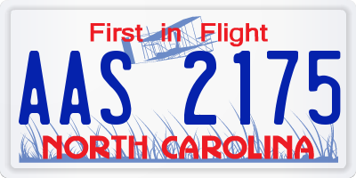 NC license plate AAS2175
