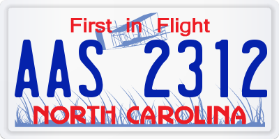 NC license plate AAS2312